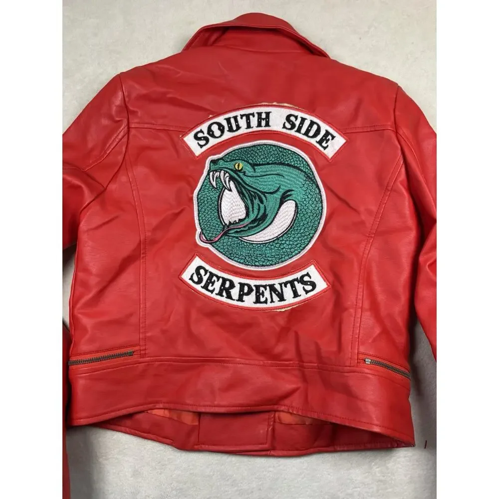 Riverdale South Side Serpents Faux Leather Moto Jacket Women’s Small Red